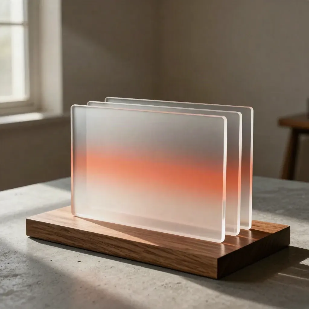 Transparente Acrylformen mit Lichtbändern, cineastisch für Motion Design.