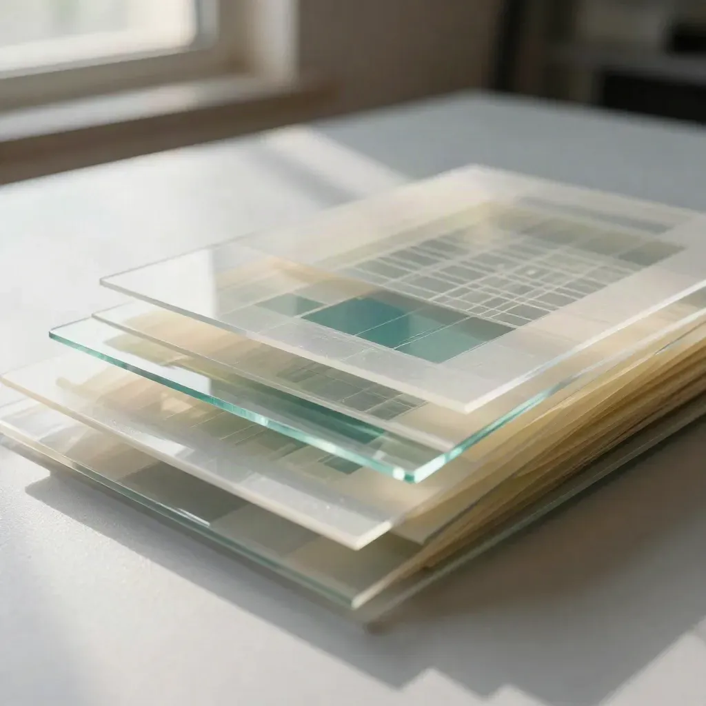 Makro von Acetat-Animationsfolien mit geometrischen Formen und hellem Raster, türkiser Reflex.